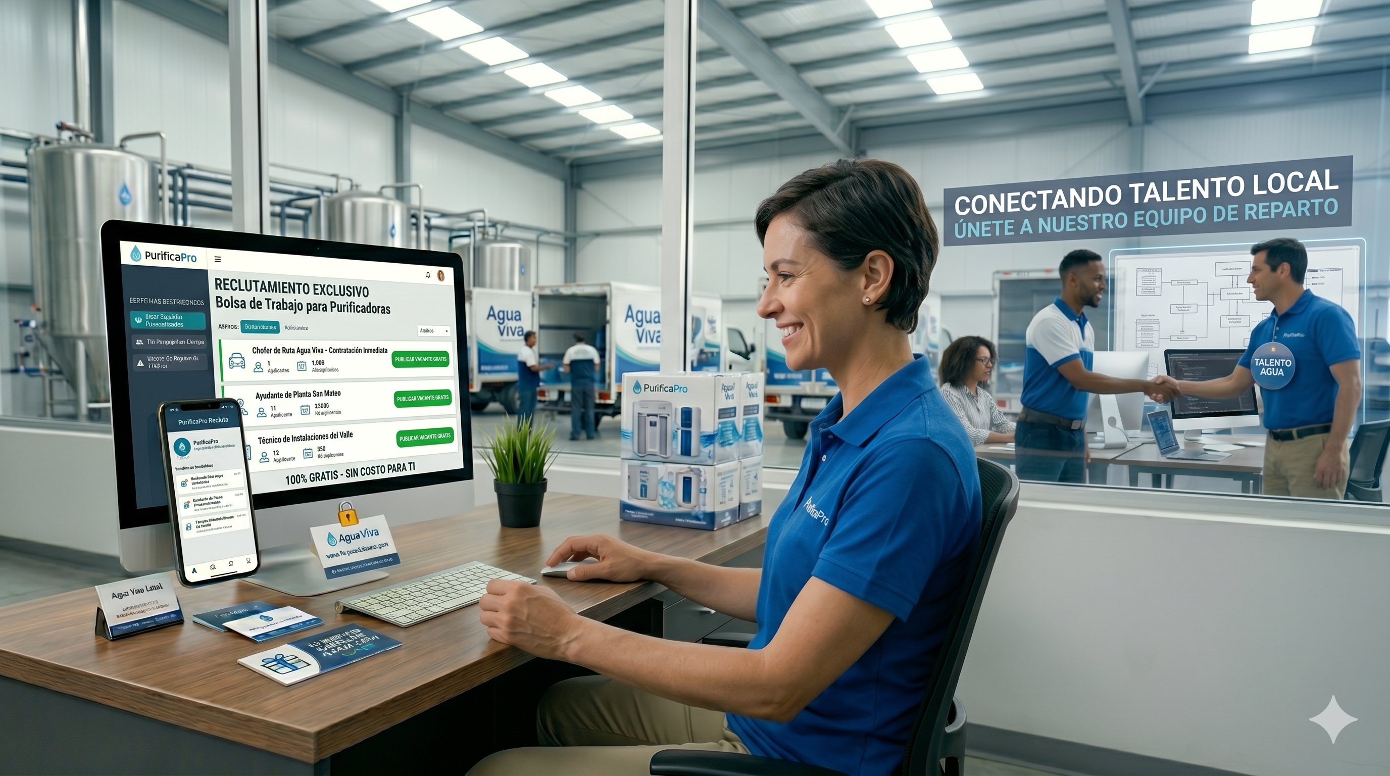 Equipo de reparto y mantenimiento de planta purificadora