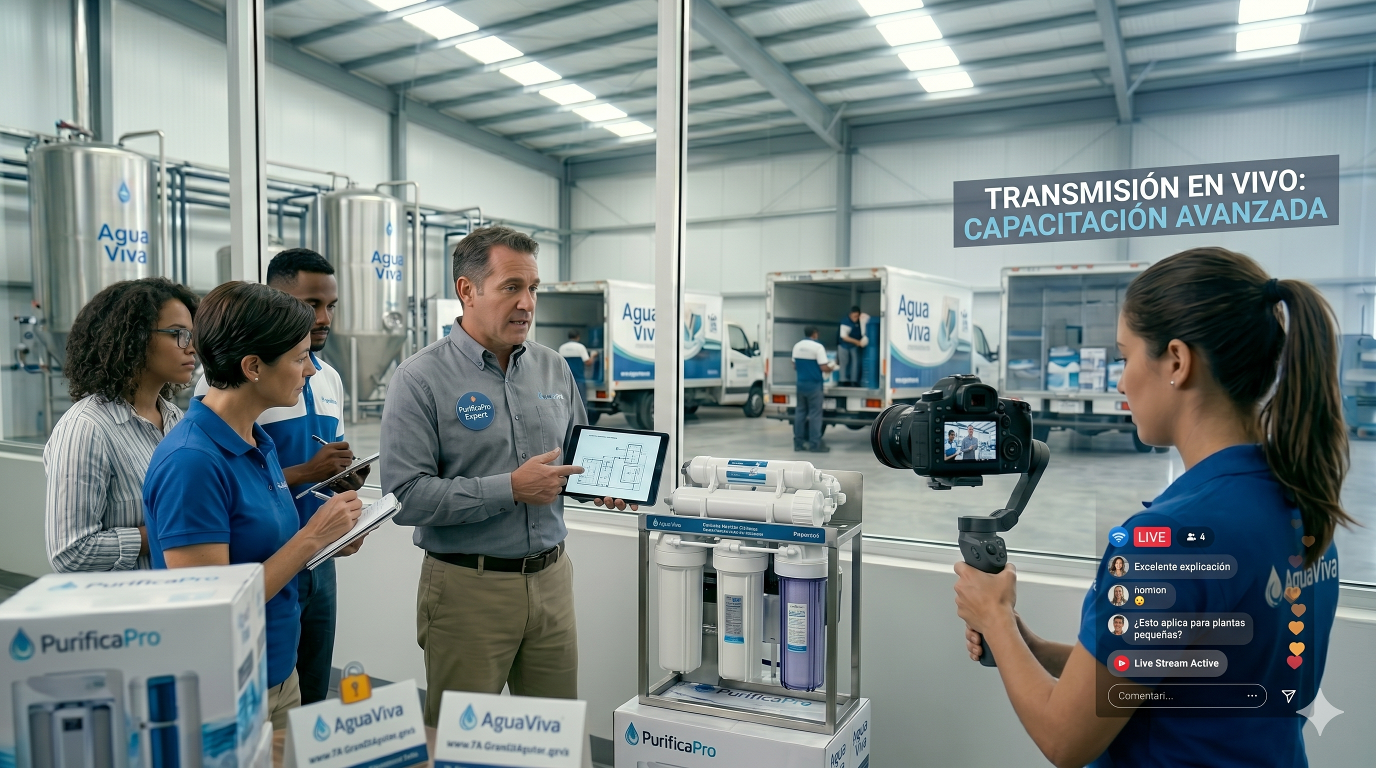 Experto impartiendo curso técnico de purificación de agua